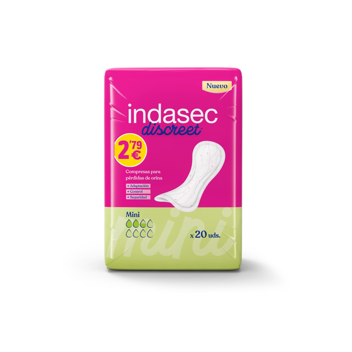 Indasec Discreet Mini compresas para incontinencia 20u