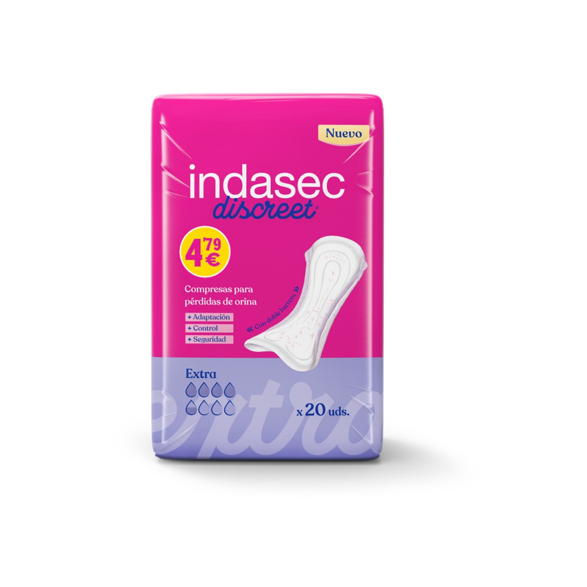 Indasec Discreet Extra compresas para pérdidas de orina 20u