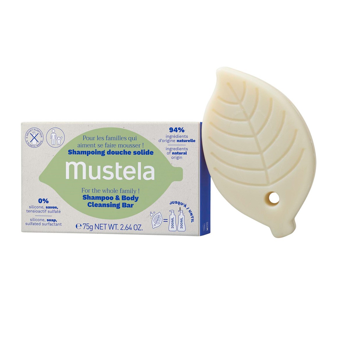 Mustela champú sólido cabello y cuerpo 75gr