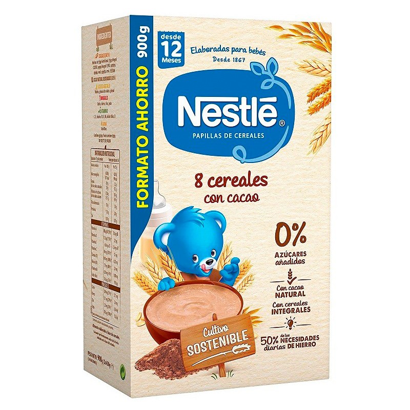 Nestlé papilla de 8 cereales con cacao 900g